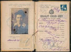 1918 Szolgálati cselédkönyv, fényképpel, okmánybélyeggel, bejegyzésekkel
