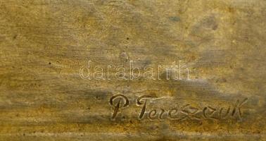 Peter Tereszczuk (1875-1963)  Figurális aranyozott bronz asztali toll- és tintatartó, Anya kisgyerme...