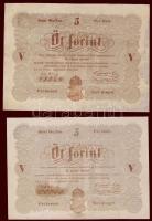 1848. 5Ft "Kossuth bankó" barna alaptípus(2x) T:restaurált