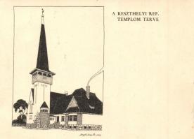 Keszthely, Református templom terve s: Szeghalmy B. - képeslapfüzetből