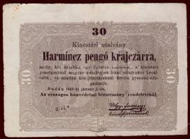 1849. "Kossuth bankó" 30kr "*"-gal elő és hátlap erősen felfelé csúszva T:restaurált