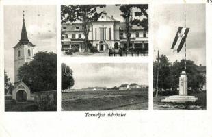 Tornalja, Tornala; templom, országzászló. Özv. Csiszár Árpádné kiadása / church, Hungarian flag (EK)
