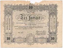 1848. 10Ft Kossuth bankó T:III,III- anyaghiány felül Adamo G111
