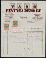1926 Fenyves Dezső Rt. díszes fejléces számla, okmánybélyegekkel, 29x23 cm