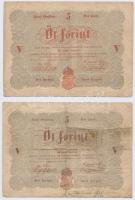 1848. 5Ft Kossuth bankó (2x) egyik vörösesbarna, másik barna nyomat T:III,III- Adamo G109