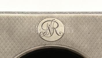 Ezüst(Ag) fedelű, bőr és bársony zsebóra doboz, jelzett, 11,5x10x3 cm, d: 6 cm