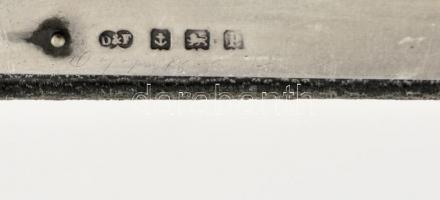 Ezüst(Ag) fedelű, bőr és bársony zsebóra doboz, jelzett, 11,5x10x3 cm, d: 6 cm