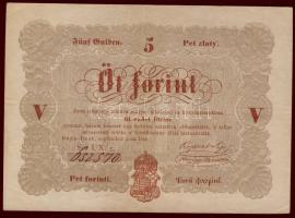 1848. 5Ft "Kossuth bankó" barna alaptípus 5-ös számjegy erősen lefelé és jobbra csúszva T:II