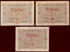 1848. 5Ft "Kossuth bankó" vörösbarna(3x) ritkább hátoldali második sorban ékezet + ékezet román nyelvű variánssal! T:restaurált