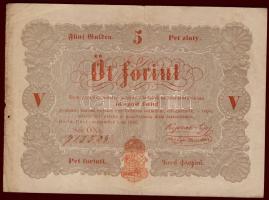 1848. 5Ft "Kossuth bankó" vörösbarna ritka hátoldali második sorban pont + pont román nyelvű variánssal! T:III/IV+