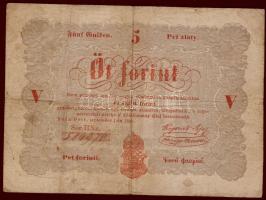 1848. 5Ft "Kossuth bankó" vörösbarna ritka hátoldali második sorban pont + pont román nyelvű variánssal! T:III