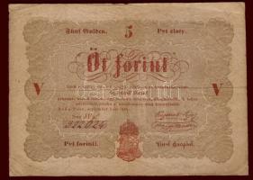 1848. 5Ft "Kossuth bankó" barna ritka hátoldali második sorban pont + pont román nyelvű variánssal! T:III