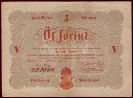 1848. 5Ft "Kossuth bankó" vörösbarna ritkább hátoldali második sorban ékezet + ékezet román nyelvű variánssal! T:II