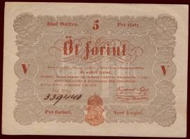 1848. 5Ft "Kossuth bankó" vörösbarna ritkább hátoldali második sorban ékezet + ékezet román nyelvű variánssal! T:II