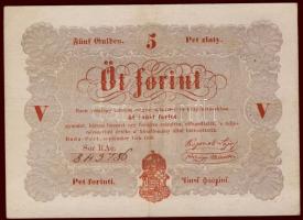 1848. 5Ft "Kossuth bankó" vörösbarna ritkább hátoldali második sorban ékezet + ékezet román nyelvű variánssal! T:II