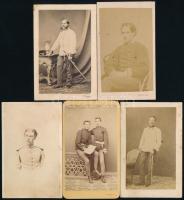 cca 1880 9 db különféle vizitkártya méretű katonai fotó bécsi, budai stb. műtermekből, 10,5×6,5 cm