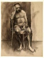 Uitz jelzéssel: Ülő férfi akt. Szén, papír, 66×50 cm
