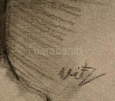 Uitz jelzéssel: Ülő férfi akt. Szén, papír, 66×50 cm