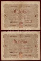 1848. 5Ft "Kossuth bankó" barna alaptípus(2x) T:II/III+