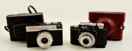 2 db régi orosz fényképezőgép: Smena 1 és Smena 8M, mindkettő eredeti tokjában, működőképes, jó állapotban