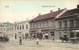 Léva, Levice; Kossuth Lajos tér, Weisz Salamon, Teiner Andor, Engel József üzletei / square, shops