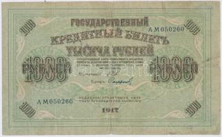 Orosz Birodalom 1917. 1000R T:III- ly. Russian Empire 1917. 1000 Rubles C:VG hole Krause 37