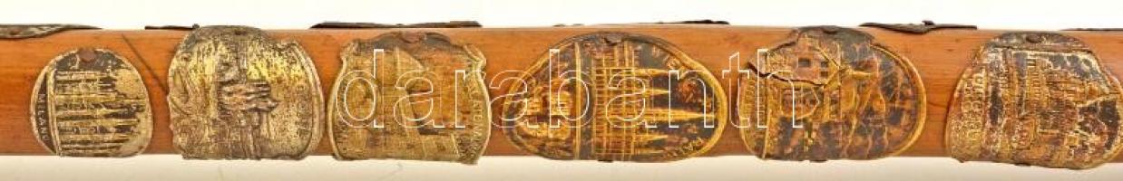 cca1930 Turistabot 25 jelvénnyel, közötte 2db jamboree jelvény is. / Alpine cane with hiker badges. ...