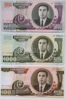 Észak Korea 1992. 100W + 2006. 1000W + 5000W T:I North Korea 1992. 100 Won + 2006. 1000 Won + 5000 Won C:UNC