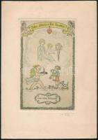 Nemes Török János (1900?-1980): Isten éltesse a kis Popettát! Lavinia Pallay, alkalmi kisgrafika, színes rézkarc, papír, jelzett, 13,5×8,5 cm