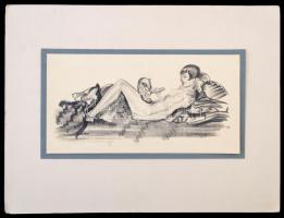 cca 1920 14 db erotikus grafikáról készül nyomat, hátuljukon feliratozva, különböző méretben