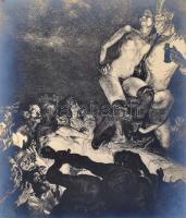 cca 1920 14 db erotikus grafikáról készül nyomat, hátuljukon feliratozva, különböző méretben