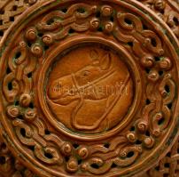 Mongol ivócsésze réz borítással, dombor lófej díszítéssel / Mongolian drinking bowl with horse head....