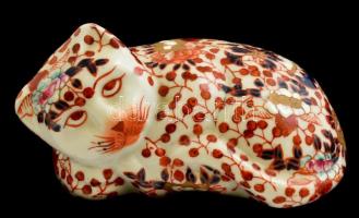 Kínai porcelán macska figura. Kézzel festett, jelzett, hibátlan. / Hand painted Chinese porcelain cat figure.14x8 cm