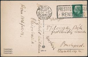 1936 Chiovini Ferenc (1899-1981) festőművész által Vidovszky Béla festőművész részére kézzel írt levelezőlap