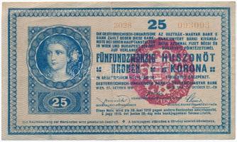 1918. 25K 3028 3mm, sima hátlappal, hamis piros MAGYARORSZÁG körbélyegzővel / fake overprint T:III