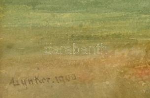 Olvashatatlan jelzéssel: Zöld táj, akvarell, papír, üvegezett fa keretben, 28×38 cm