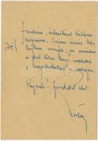 cca 1960 Fekete István (1910-1970) által megírt levelezőlap Rácz Ferencnek, göllei kántor tanítónak,...