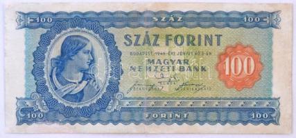 1946. 100Ft T:III,III- restaurált Hungary 1946. 100 Forint C:F,VG restored Adamo F26