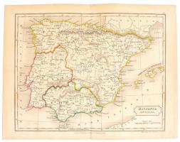 cca 1820-1840 Sidney Hall (1788-1831): Hispania Antiqua térkép, London Longman&Co., színezett rézmetszet, 21x27 cm.
