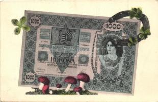 Ezer korona / Hungarian banknotes with mushroom and clover (EK)