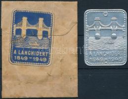 1949 Lánchíd ezüst levélzáró + kék levélzáró kis borítékon (elszakítva)