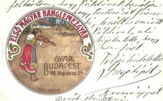 Első Magyar Hanglemezgyár reklámlapja. Budapest VIII. Nap utca 29. / The First Hungarian Record Companys advertising card s: Reichl K. (EK)