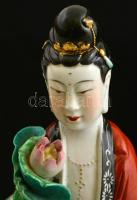Guanyin lótusszal, kézzel festett, jelzés nélkül, apró lepattanással, m: 35 cm