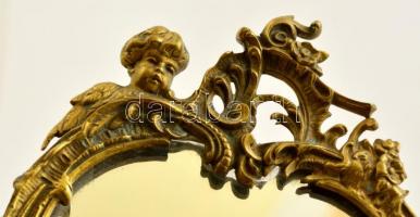 Díszes réz kézi tükör, 32×12 cm