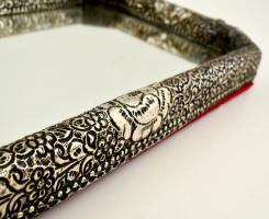 Dekoratív tükös tálca ezüstlemez (Ag.) borítással, jelzés nélkül, 51×25 cm