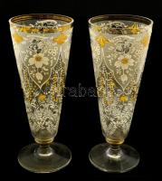 Talpas antik pohár párban, zománc festett, kopott, jelzés nélkül, m:18 cm ( 2×)