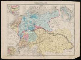 cca 1880 Közép Európa térképe, Europe Centrale et suppléments pour les contrées du Sud, Paris, Librarie Classique dEugéne Belin, francia nyelven, színezett rézmetszet, 22x28 cm.