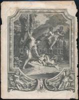 John Pine (1690-1756): Romulus és Remus a farkassal, rézmetszet, foltos, a szélein kis szakadásokkal, 19x25 cm.
