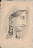 Jelzés nélkül: Női portré, ceruza, papír, foltos, 27x19 cm.