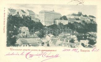 1899 Veszprém, Vár részlet, püspöki palota, gimnázium. Köves és Boros kiadása (EK)